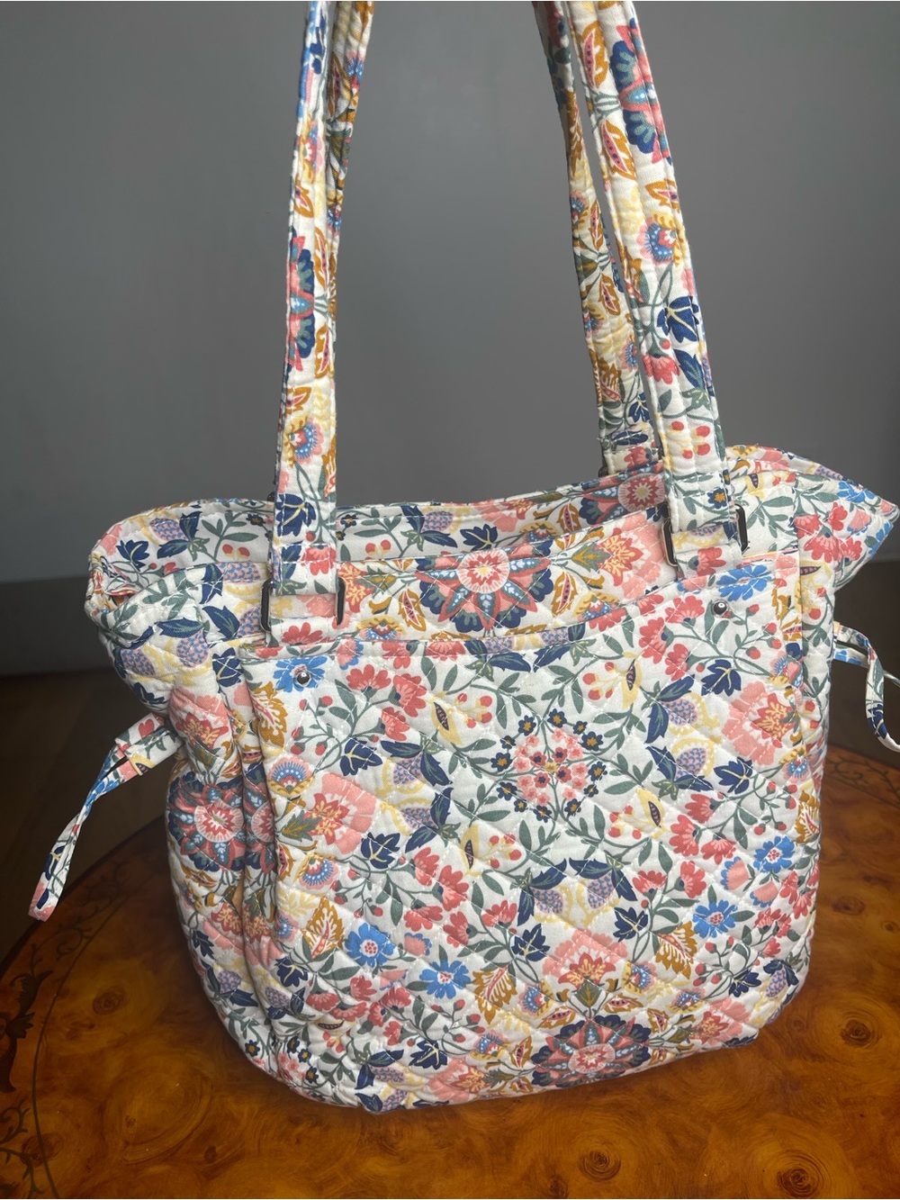 Vera Bradley Quilted Floral Tote in White, Pink, Blue, Green
